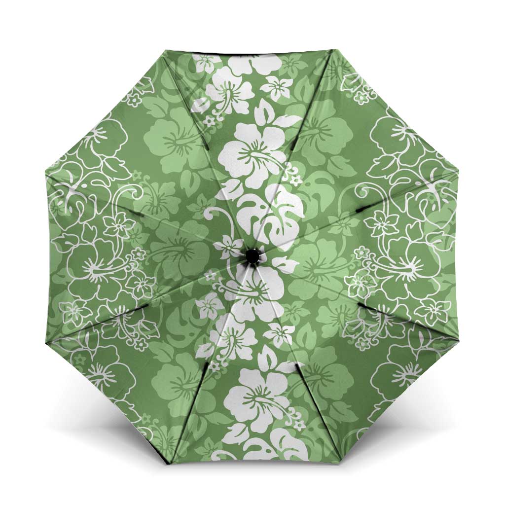 Hawaiian Lei Day Umbrella Green Hibiscus Flowers Lei Art - Polynesian Pride
