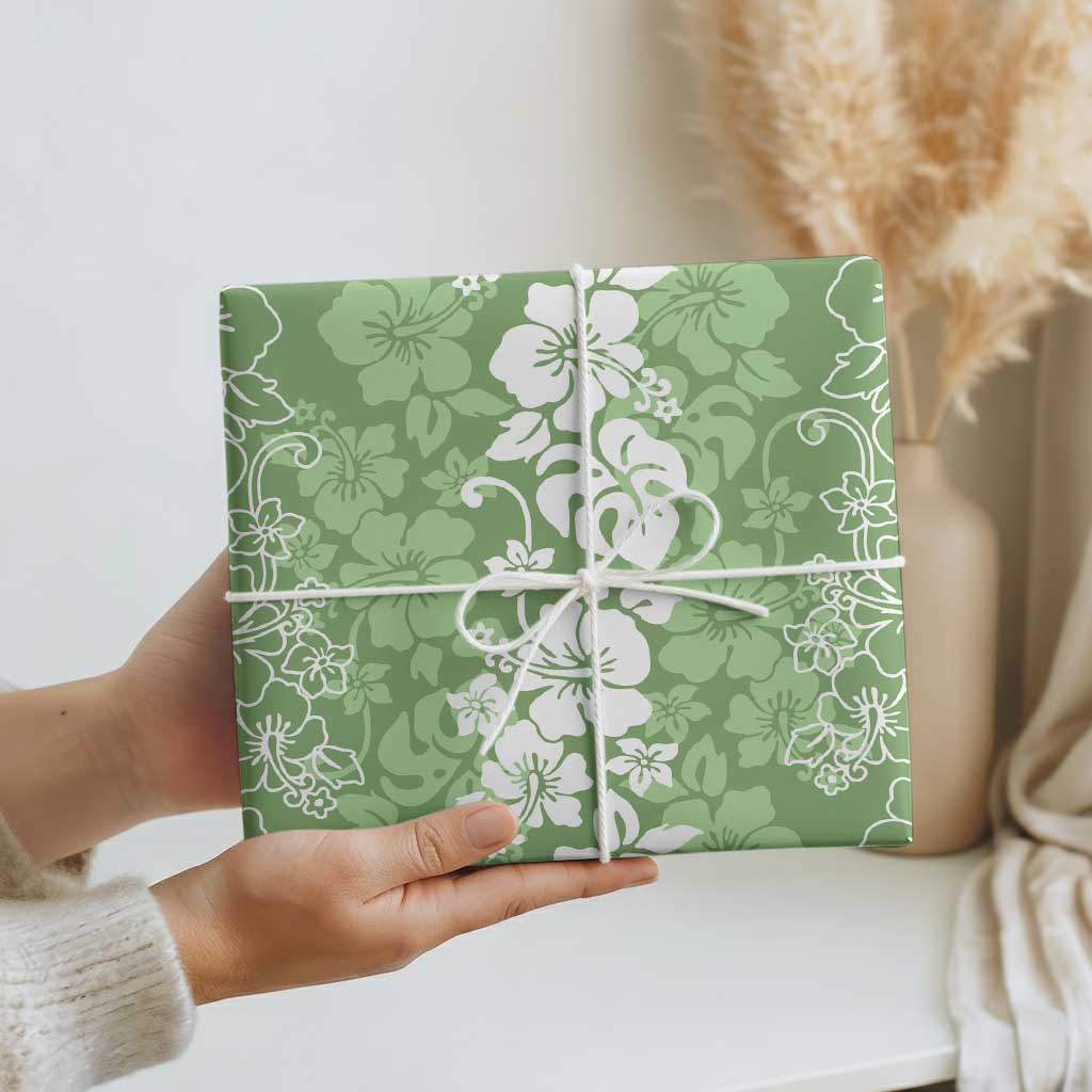 Hawaiian Lei Day Wrapping Paper Green Hibiscus Flowers Lei Art - Polynesian Pride