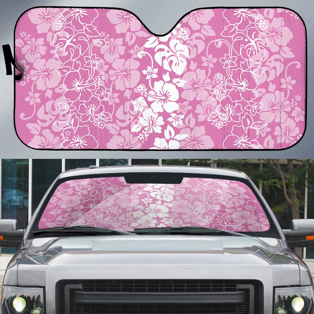Hawaiian Lei Day Auto Sun Shade Pink Hibiscus Flowers Lei Art - Polynesian Pride