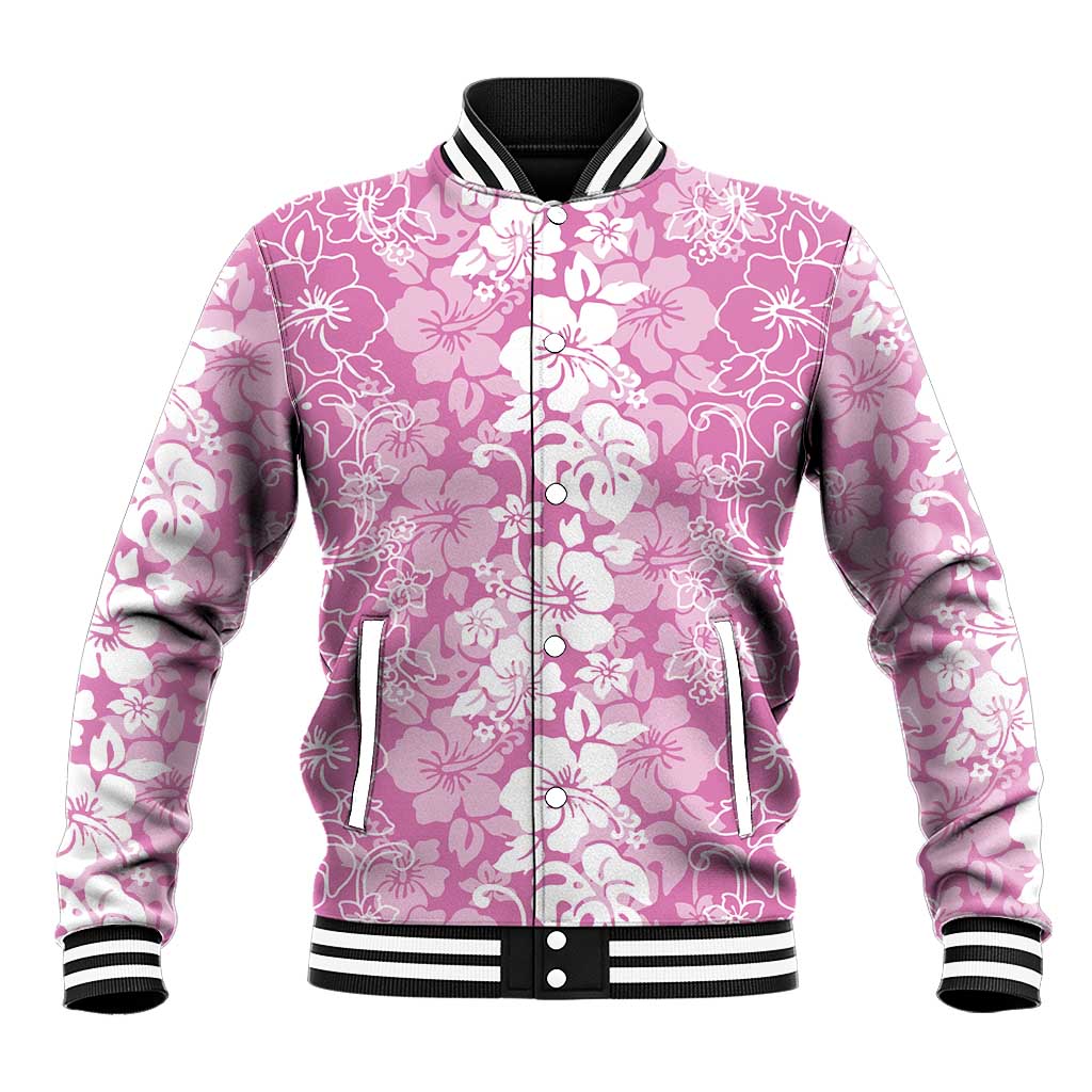 Hawaiian Lei Day Baseball Jacket Pink Hibiscus Flowers Lei Art LT9 Unisex Pink - Polynesian Pride