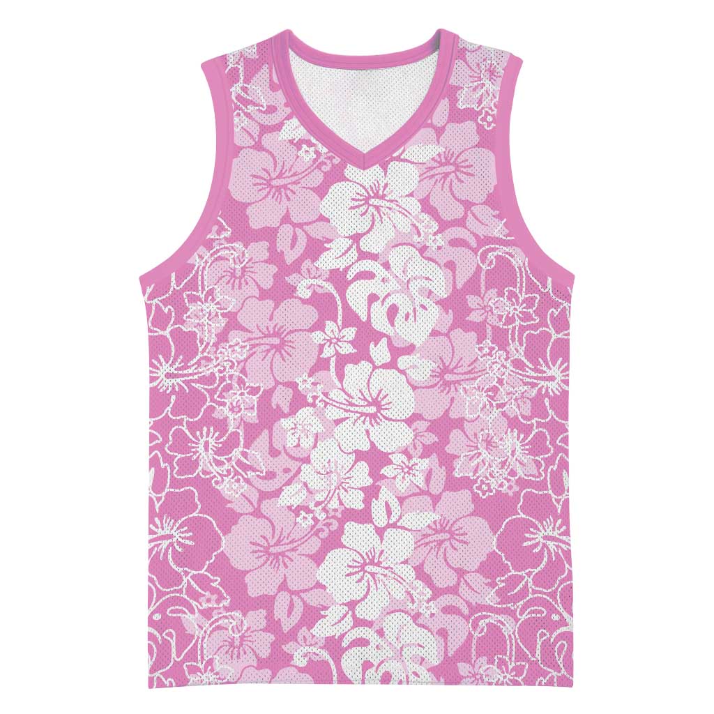 Hawaiian Lei Day Basketball Jersey Pink Hibiscus Flowers Lei Art LT9 Unisex Pink - Polynesian Pride