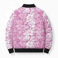 Hawaiian Lei Day Bomber Puffer Jacket Pink Hibiscus Flowers Lei Art - Polynesian Pride