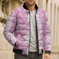 Hawaiian Lei Day Bomber Puffer Jacket Pink Hibiscus Flowers Lei Art - Polynesian Pride