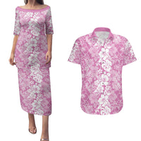 Hawaiian Lei Day Couples Matching Puletasi and Hawaiian Shirt Pink Hibiscus Flowers Lei Art LT9 Pink - Polynesian Pride