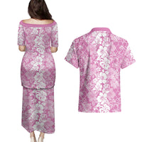 Hawaiian Lei Day Couples Matching Puletasi and Hawaiian Shirt Pink Hibiscus Flowers Lei Art LT9 - Polynesian Pride
