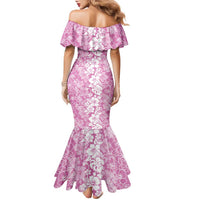 Hawaiian Lei Day Family Matching Mermaid Dress and Hawaiian Shirt Pink Hibiscus Flowers Lei Art LT9 - Polynesian Pride