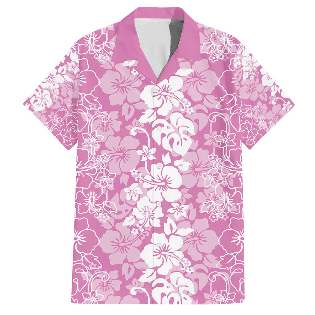 Hawaiian Lei Day Family Matching Off Shoulder Maxi Dress and Hawaiian Shirt Pink Hibiscus Flowers Lei Art