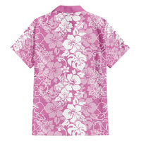 Hawaiian Lei Day Family Matching Off Shoulder Maxi Dress and Hawaiian Shirt Pink Hibiscus Flowers Lei Art
