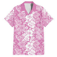 Hawaiian Lei Day Family Matching Off Shoulder Short Dress and Hawaiian Shirt Pink Hibiscus Flowers Lei Art LT9 Dad's Shirt - Short Sleeve Pink - Polynesian Pride