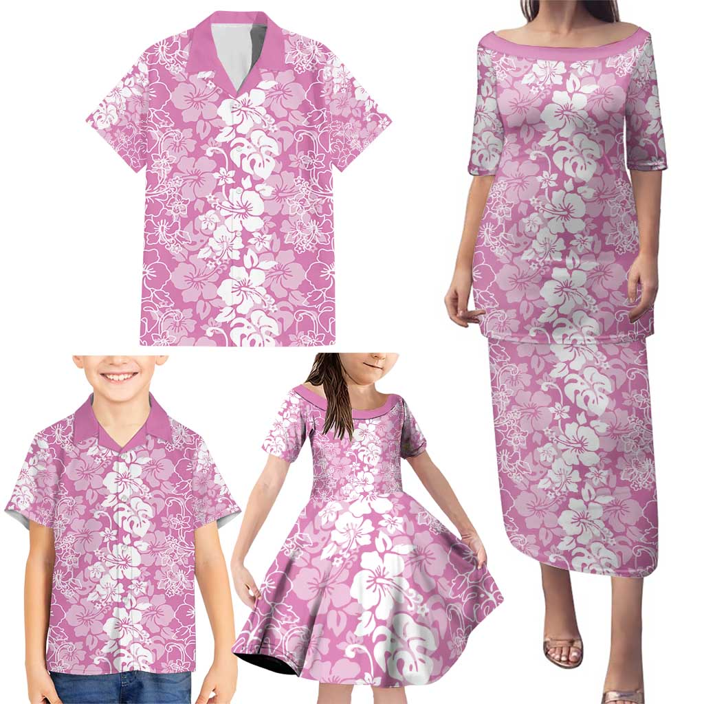 Hawaiian Lei Day Family Matching Puletasi and Hawaiian Shirt Pink Hibiscus Flowers Lei Art LT9 - Polynesian Pride