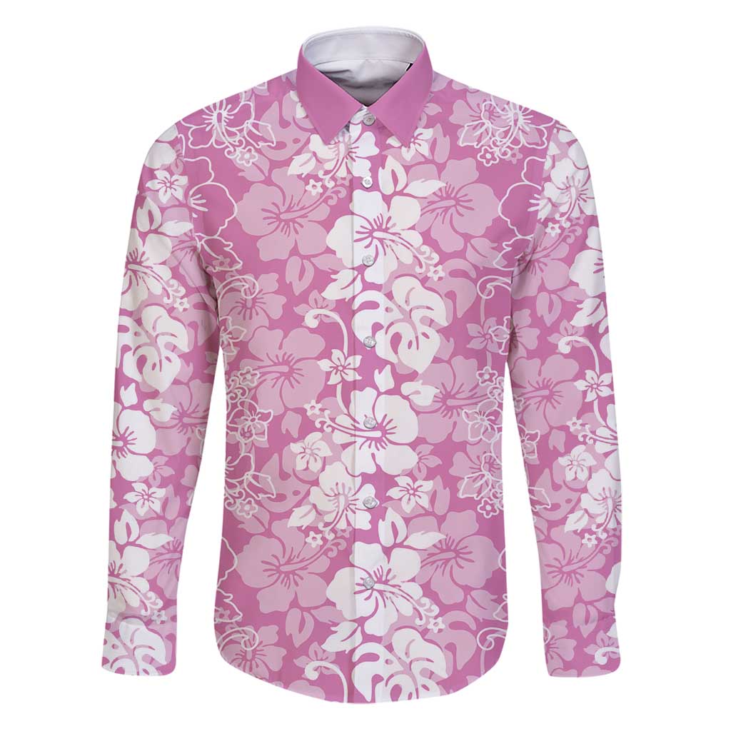 Hawaiian Lei Day Family Matching Puletasi and Hawaiian Shirt Pink Hibiscus Flowers Lei Art LT9 Dad's Shirt - Long Sleeve Pink - Polynesian Pride