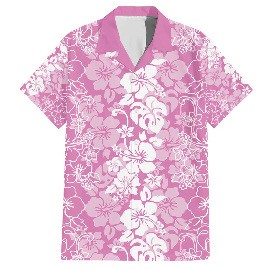 Hawaiian Lei Day Family Matching Short Sleeve Bodycon Dress and Hawaiian Shirt Pink Hibiscus Flowers Lei Art LT9 Dad's Shirt - Short Sleeve Pink - Polynesian Pride