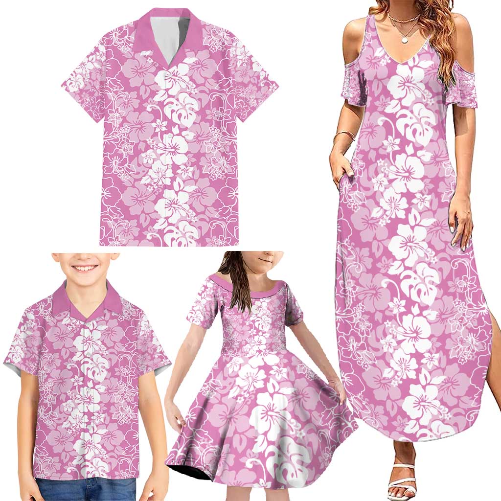 Hawaiian Lei Day Family Matching Summer Maxi Dress and Hawaiian Shirt Pink Hibiscus Flowers Lei Art LT9 - Polynesian Pride