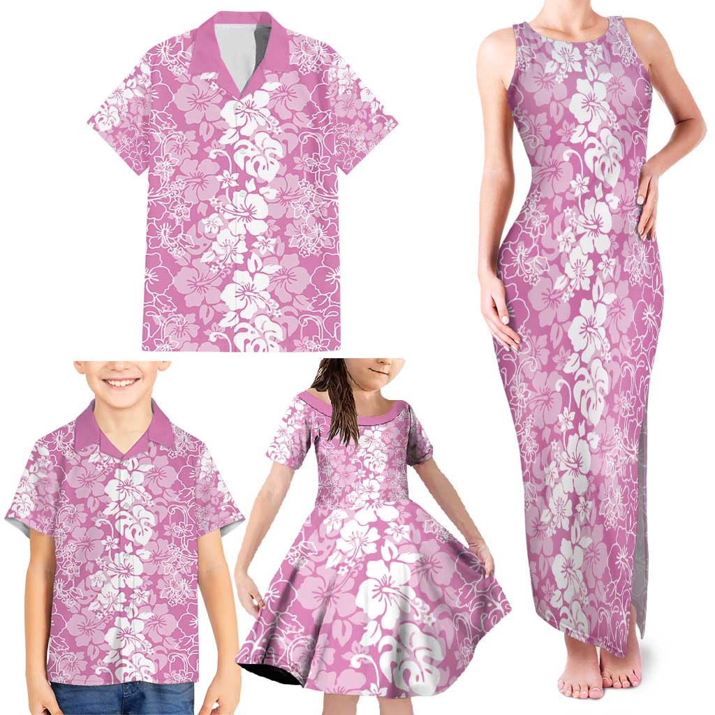 Hawaiian Lei Day Family Matching Tank Maxi Dress and Hawaiian Shirt Pink Hibiscus Flowers Lei Art LT9 - Polynesian Pride