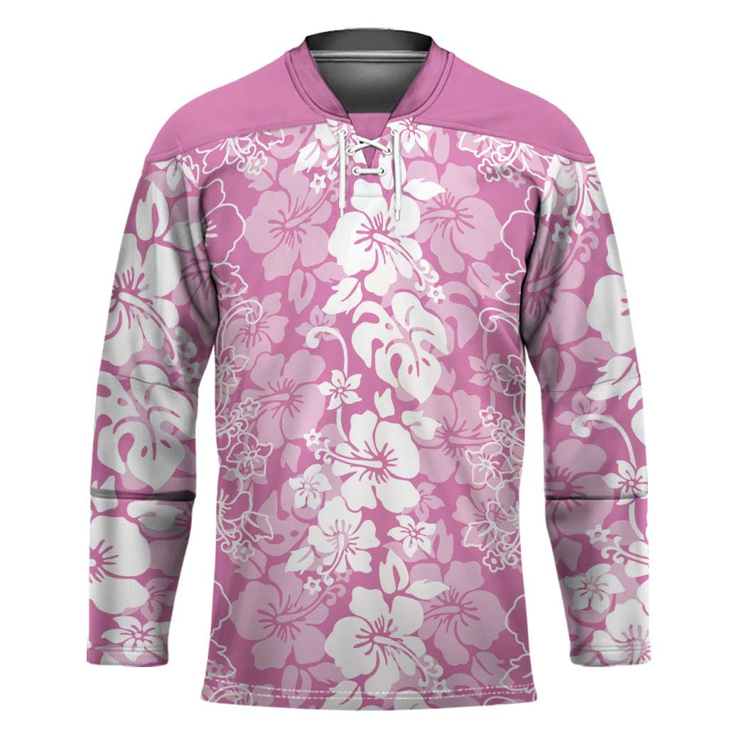 Hawaiian Lei Day Hockey Jersey Pink Hibiscus Flowers Lei Art LT9 Unisex Pink - Polynesian Pride