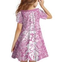 Hawaiian Lei Day Kid Short Sleeve Dress Pink Hibiscus Flowers Lei Art LT9 - Polynesian Pride