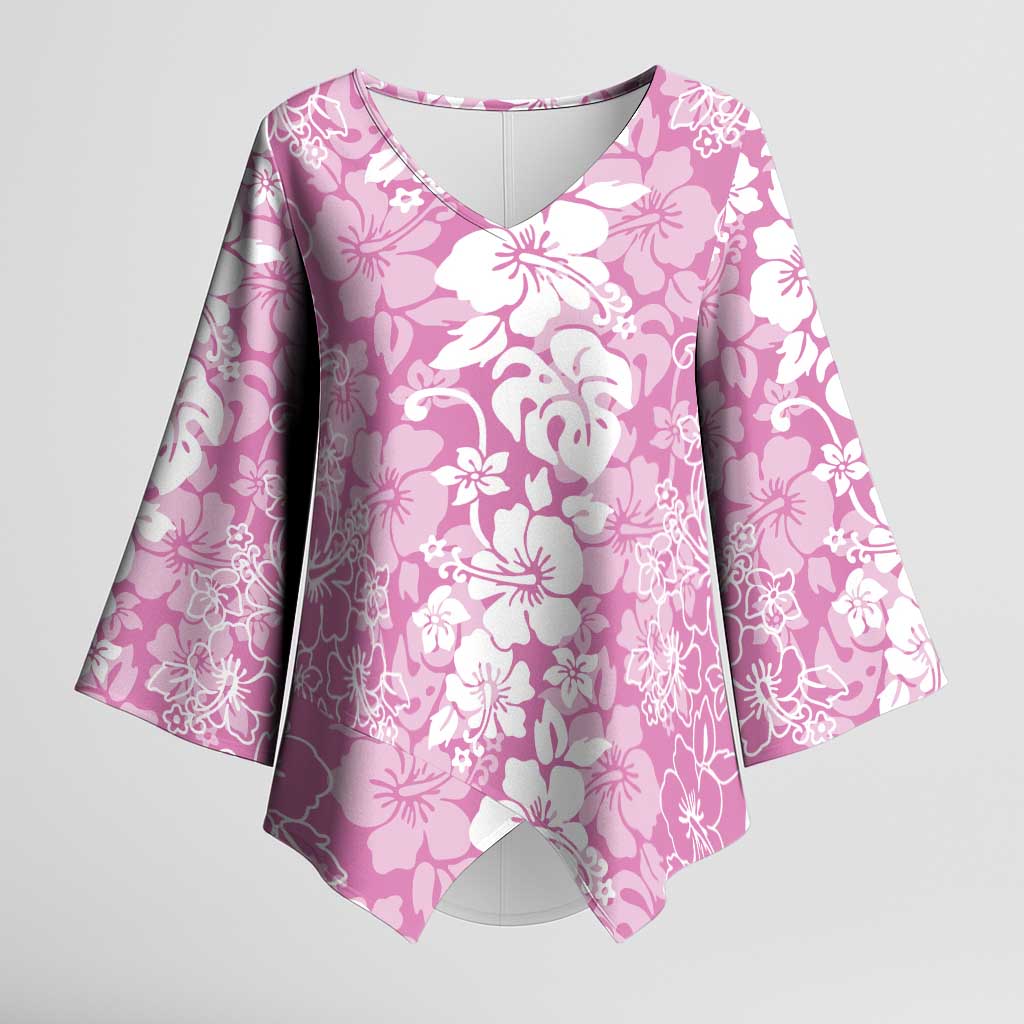 Hawaiian Lei Day Kimono Sleeve Blouse Pink Hibiscus Flowers Lei Art - Polynesian Pride