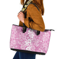 Hawaiian Lei Day Leather Tote Bag Pink Hibiscus Flowers Lei Art LT9 Pink - Polynesian Pride