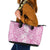 Hawaiian Lei Day Leather Tote Bag Pink Hibiscus Flowers Lei Art