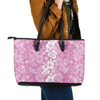 Hawaiian Lei Day Leather Tote Bag Pink Hibiscus Flowers Lei Art LT9 - Polynesian Pride