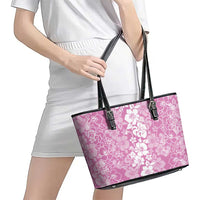 Hawaiian Lei Day Leather Tote Bag Pink Hibiscus Flowers Lei Art LT9 - Polynesian Pride