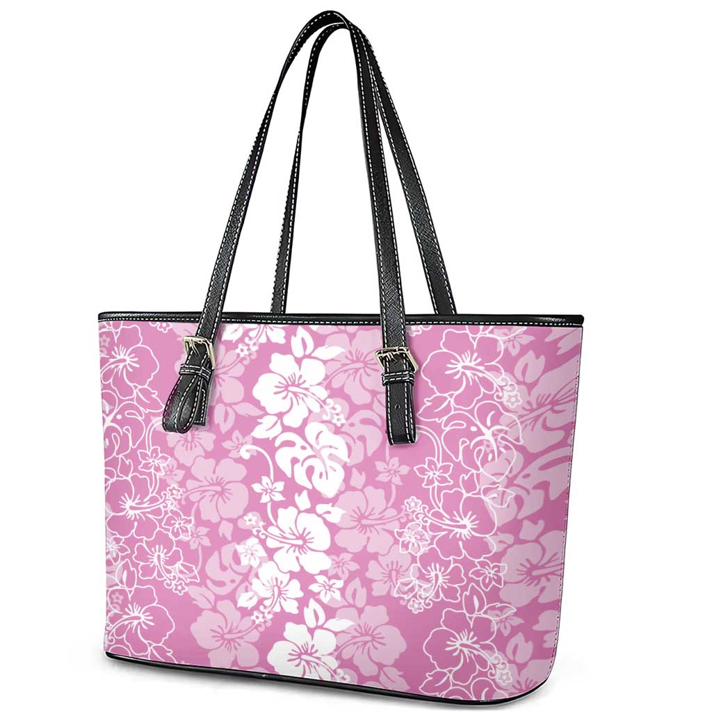 Hawaiian Lei Day Leather Tote Bag Pink Hibiscus Flowers Lei Art LT9 - Polynesian Pride