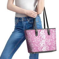 Hawaiian Lei Day Leather Tote Bag Pink Hibiscus Flowers Lei Art LT9 - Polynesian Pride