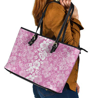 Hawaiian Lei Day Leather Tote Bag Pink Hibiscus Flowers Lei Art LT9 - Polynesian Pride