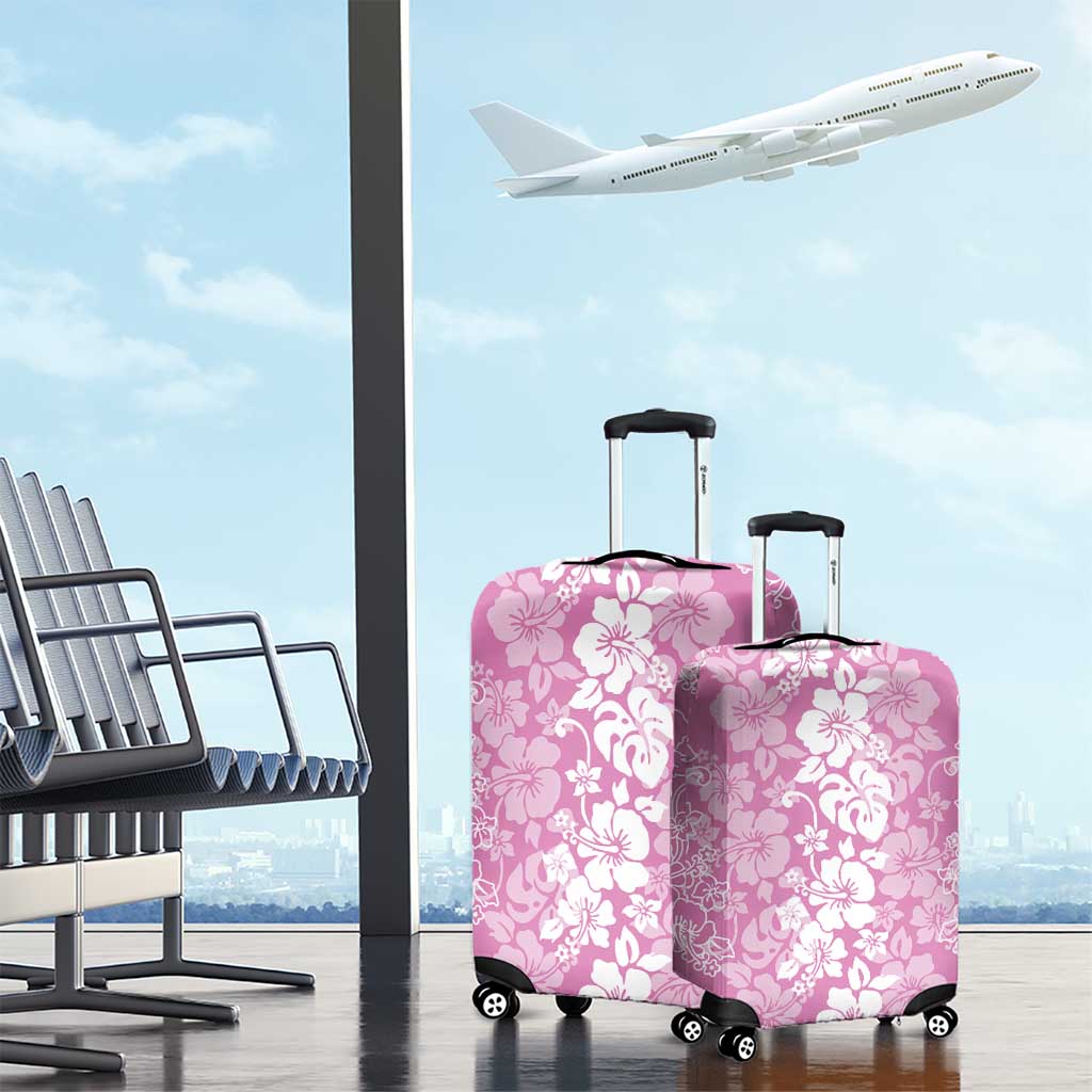 Hawaiian Lei Day Luggage Cover Pink Hibiscus Flowers Lei Art