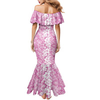 Hawaiian Lei Day Mermaid Dress Pink Hibiscus Flowers Lei Art LT9 - Polynesian Pride
