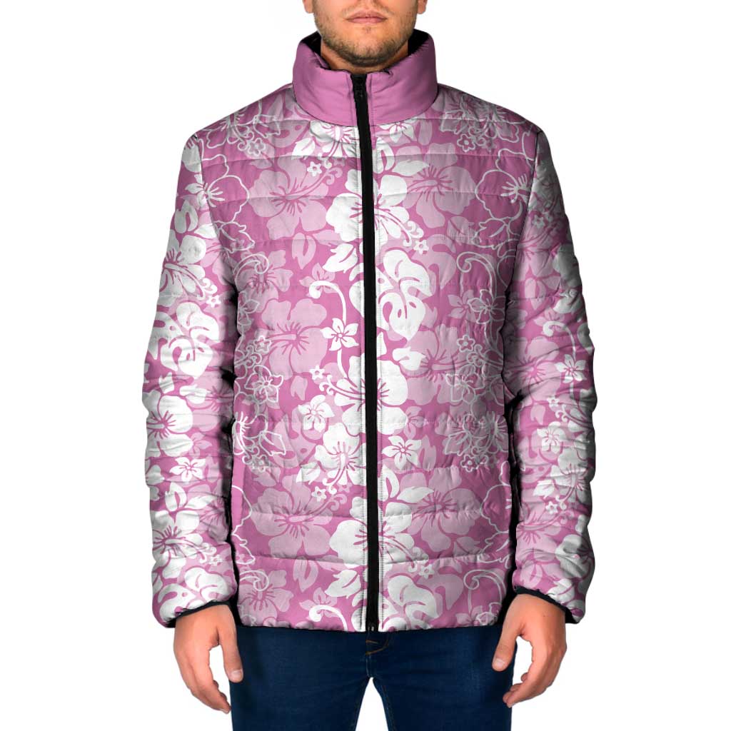 Hawaiian Lei Day Padded Jacket Pink Hibiscus Flowers Lei Art LT9 Men Pink - Polynesian Pride