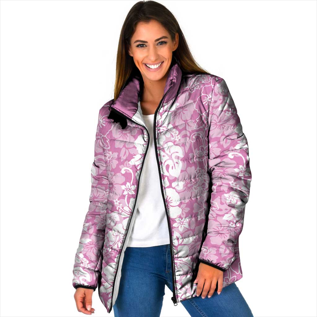 Hawaiian Lei Day Padded Jacket Pink Hibiscus Flowers Lei Art LT9 Women Pink - Polynesian Pride
