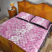 Hawaiian Lei Day Quilt Bed Set Pink Hibiscus Flowers Lei Art