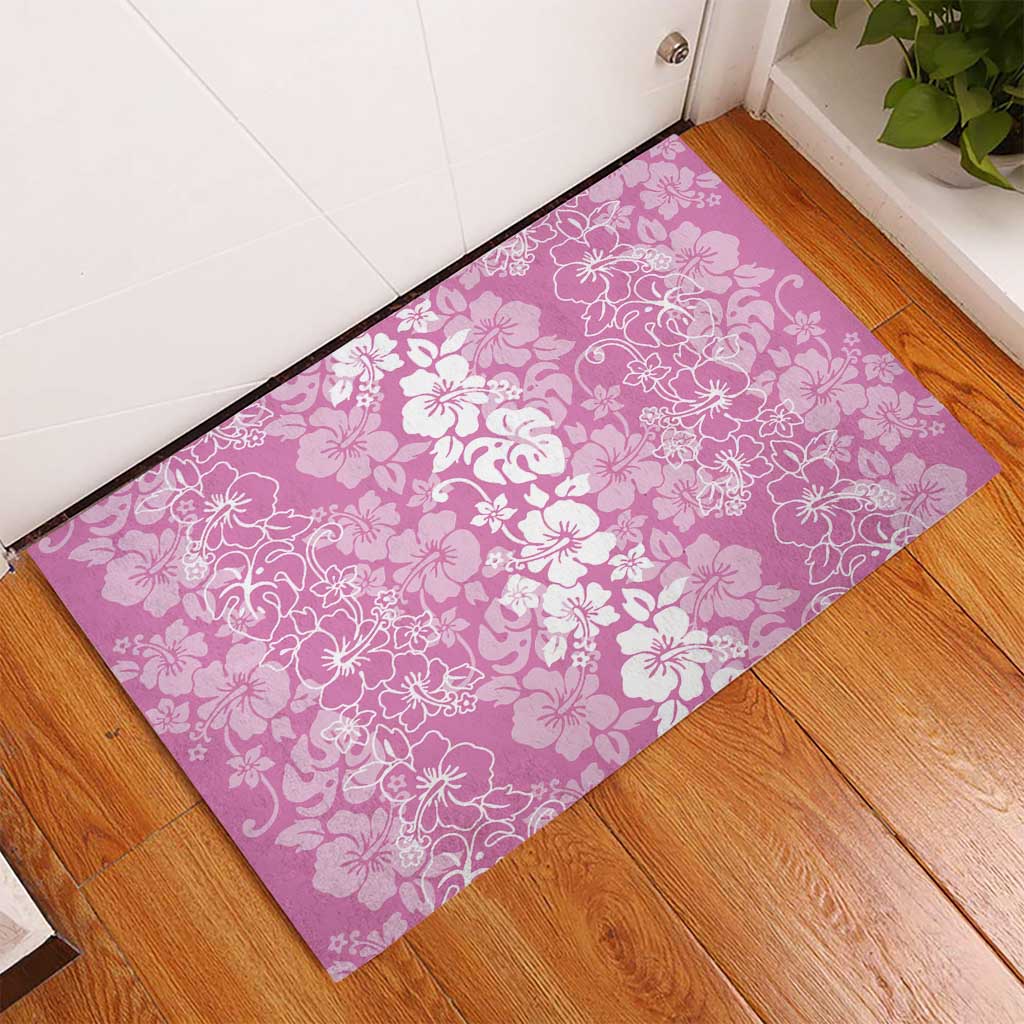Hawaiian Lei Day Rubber Doormat Pink Hibiscus Flowers Lei Art