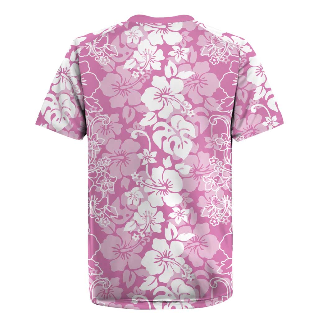 Hawaiian Lei Day Rugby Jersey Pink Hibiscus Flowers Lei Art