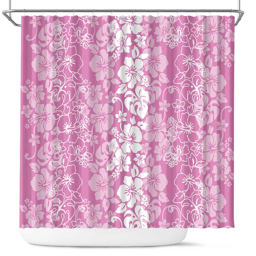 Hawaiian Lei Day Shower Curtain Pink Hibiscus Flowers Lei Art LT9 Pink - Polynesian Pride
