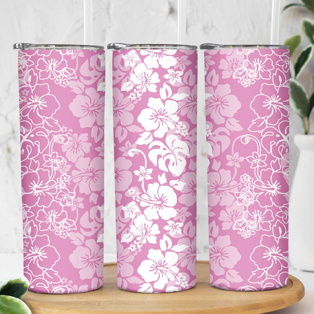Hawaiian Lei Day Skinny Tumbler Pink Hibiscus Flowers Lei Art