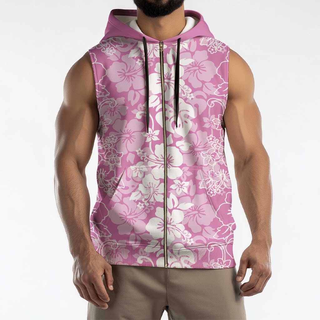 Hawaiian Lei Day Sleeveless Zip Hoodie Pink Hibiscus Flowers Lei Art - Polynesian Pride