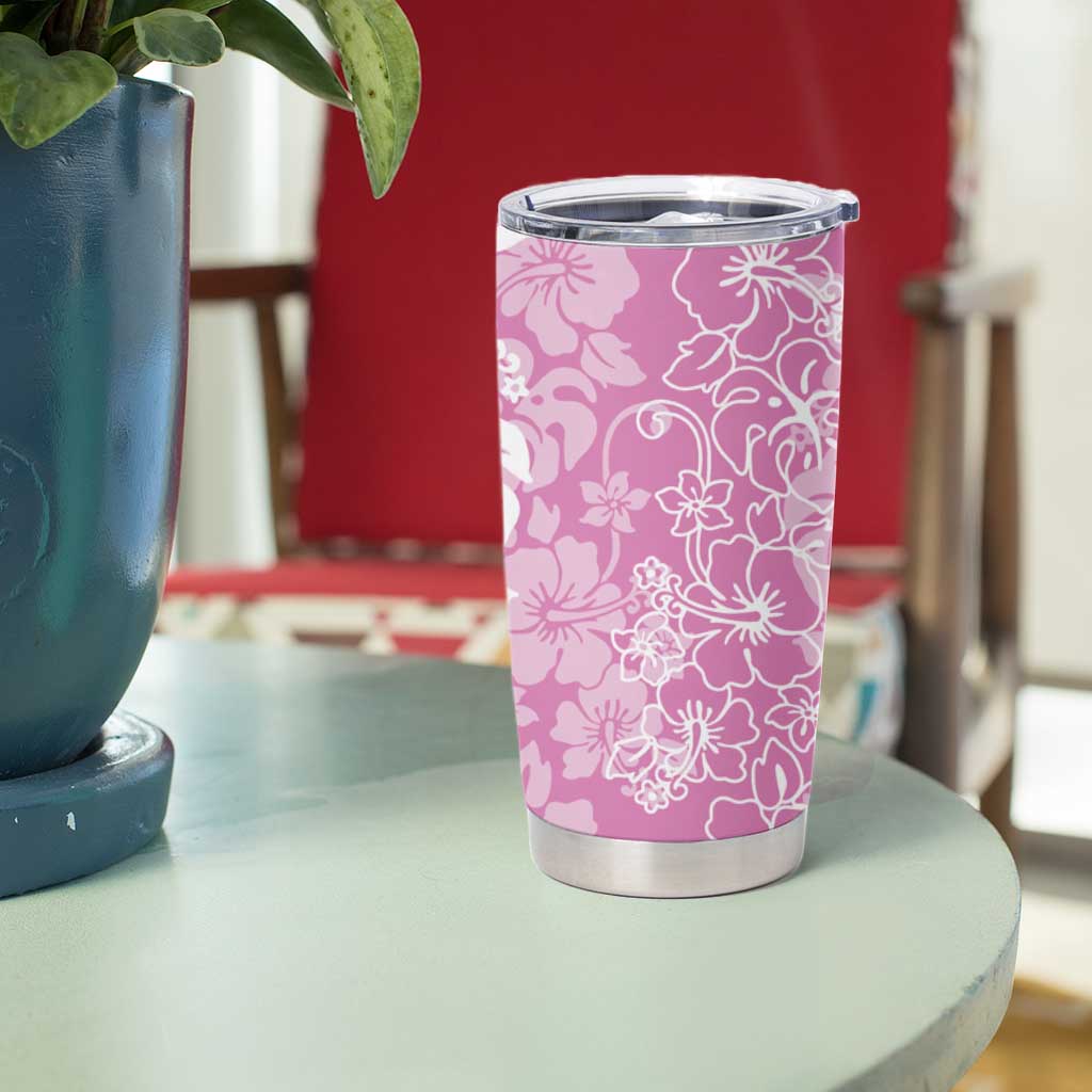 Hawaiian Lei Day Tumbler Cup Pink Hibiscus Flowers Lei Art