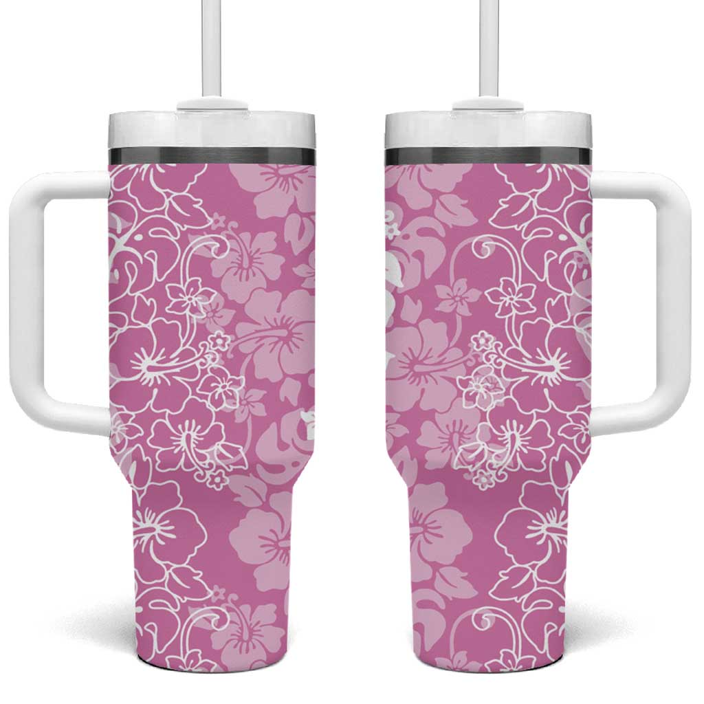 Hawaiian Lei Day Tumbler With Handle Pink Hibiscus Flowers Lei Art