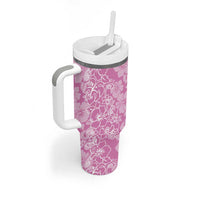 Hawaiian Lei Day Tumbler With Handle Pink Hibiscus Flowers Lei Art