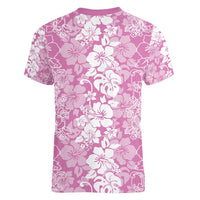 Hawaiian Lei Day Women V-Neck T-Shirt Pink Hibiscus Flowers Lei Art LT9 - Polynesian Pride