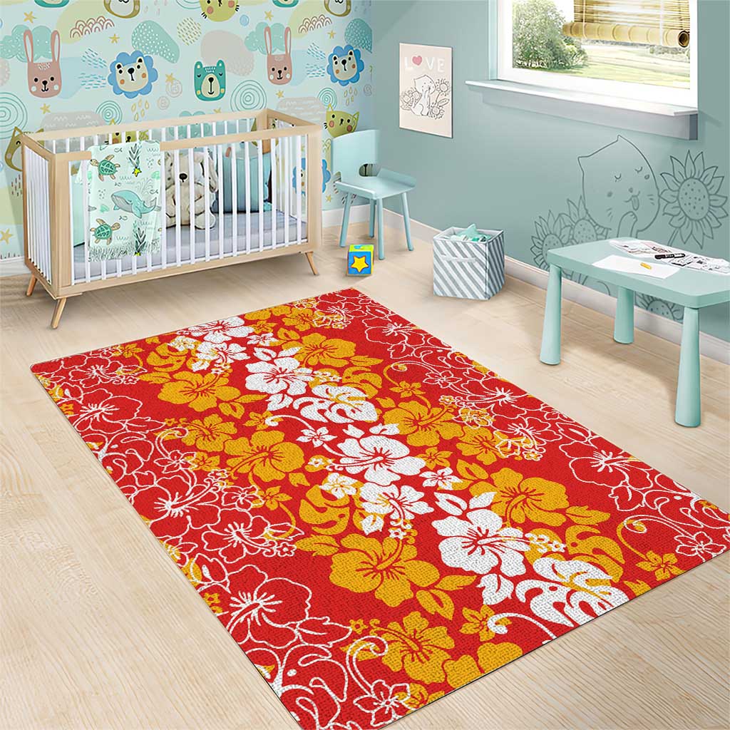 Hawaiian Lei Day Area Rug Red Hibiscus Flowers Lei Art
