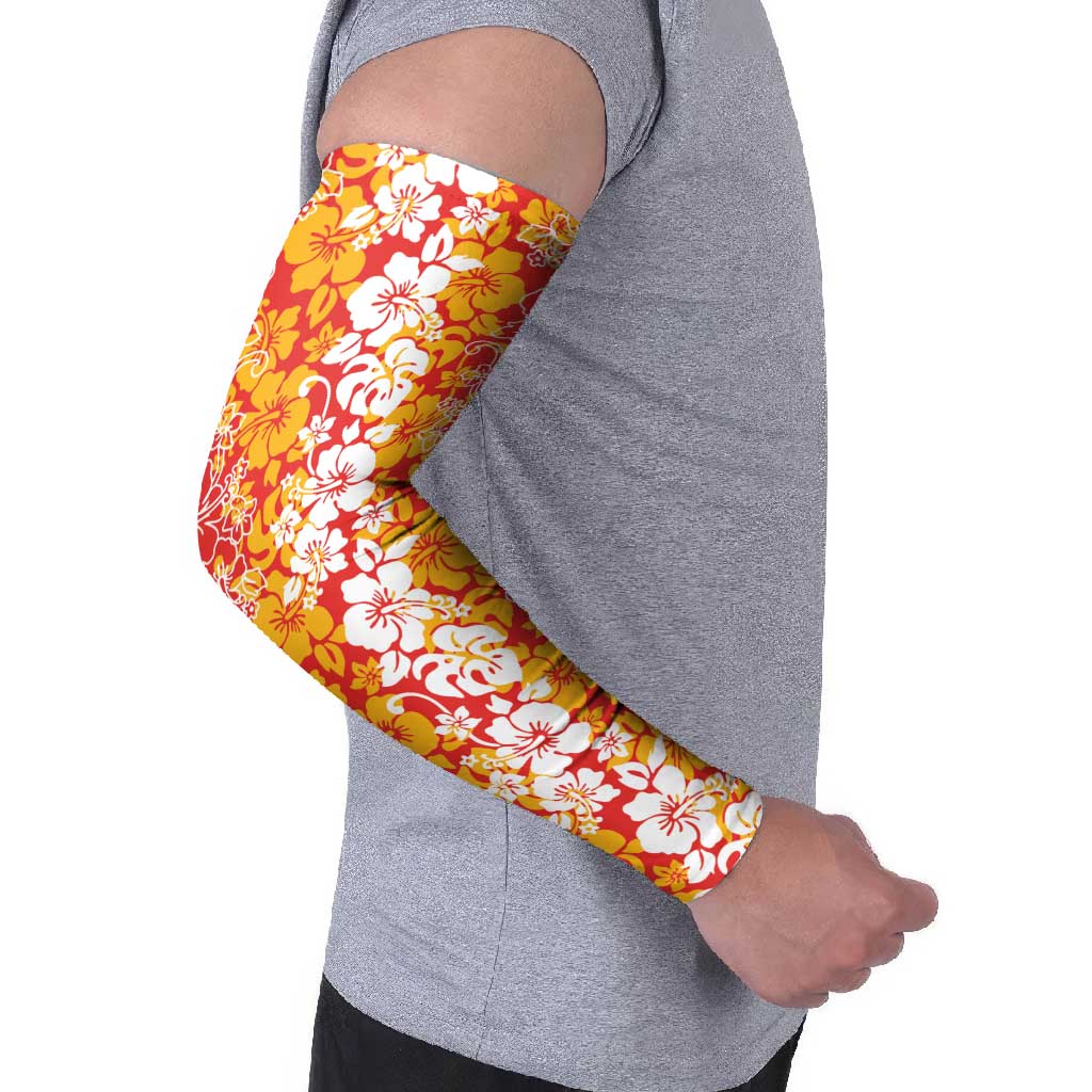Hawaiian Lei Day Arm Sleeves Red Hibiscus Flowers Lei Art - Polynesian Pride