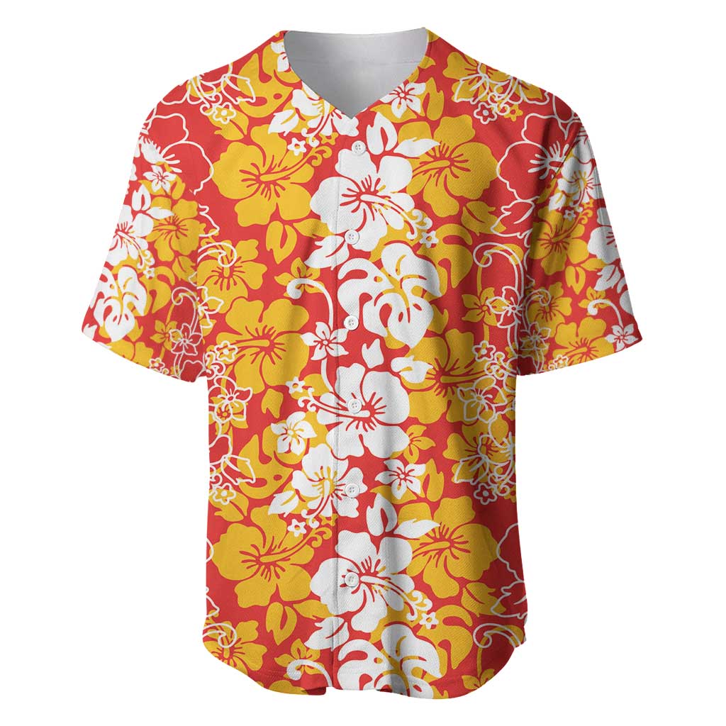 Hawaiian Lei Day Baseball Jersey Red Hibiscus Flowers Lei Art LT9 Red - Polynesian Pride