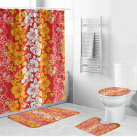 Hawaiian Lei Day Bathroom Set Red Hibiscus Flowers Lei Art - Polynesian Pride