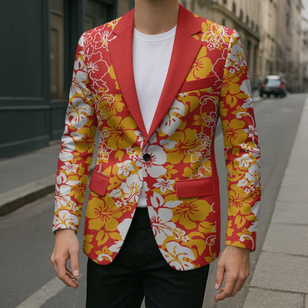 Hawaiian Lei Day Blazer Red Hibiscus Flowers Lei Art LT9 - Polynesian Pride