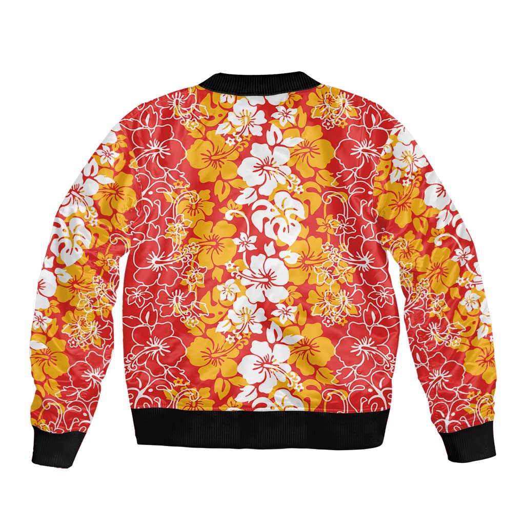 Hawaiian Lei Day Bomber Jacket Red Hibiscus Flowers Lei Art LT9 - Polynesian Pride
