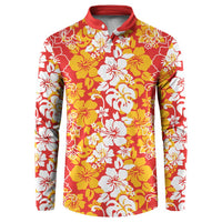 Hawaiian Lei Day Button Sweatshirt Red Hibiscus Flowers Lei Art LT9 Red - Polynesian Pride
