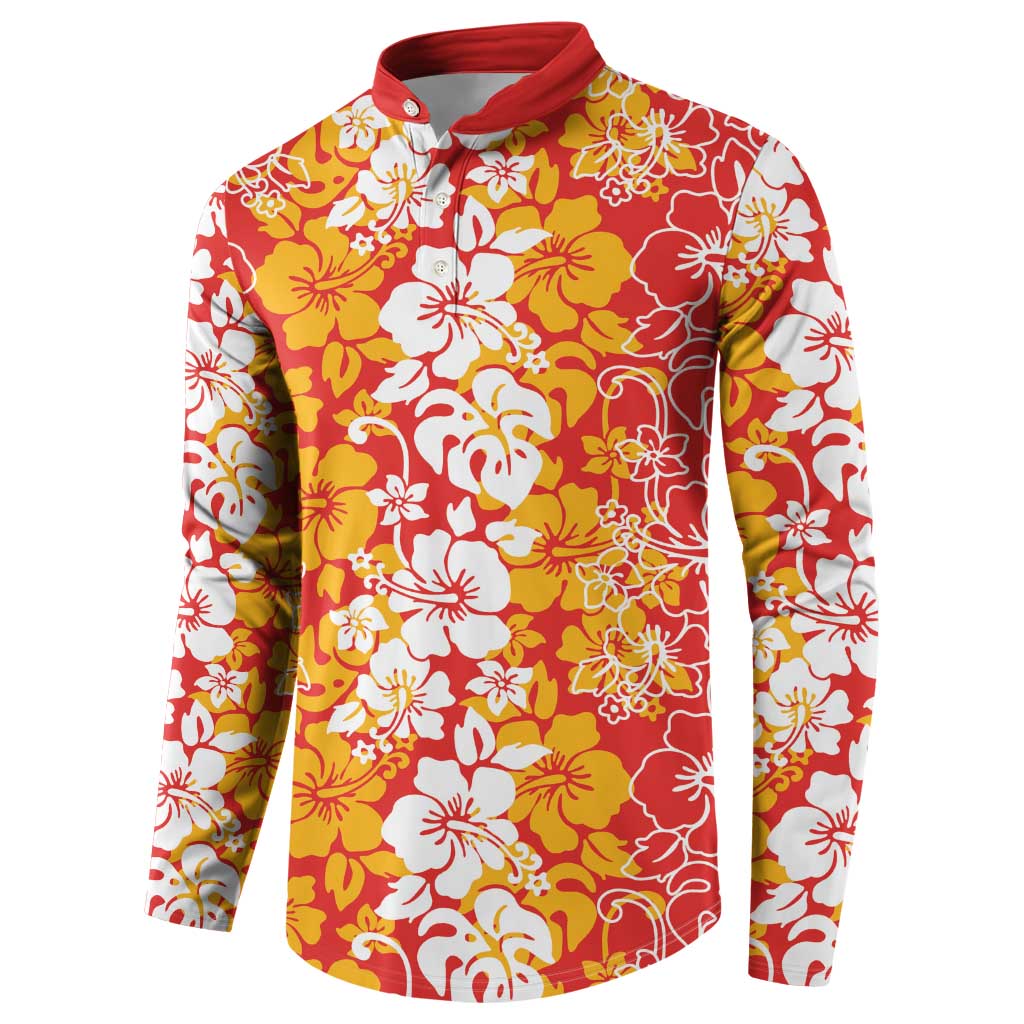 Hawaiian Lei Day Button Sweatshirt Red Hibiscus Flowers Lei Art LT9 - Polynesian Pride